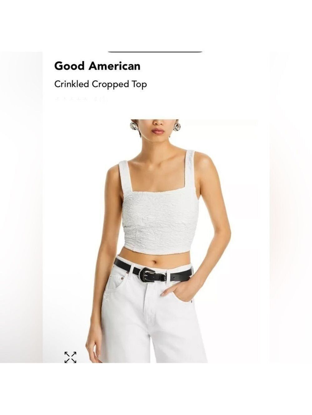 NEW GOOD AMERICAN Women Lg Crinkled Lined Cropped Top in Cloud White nwot